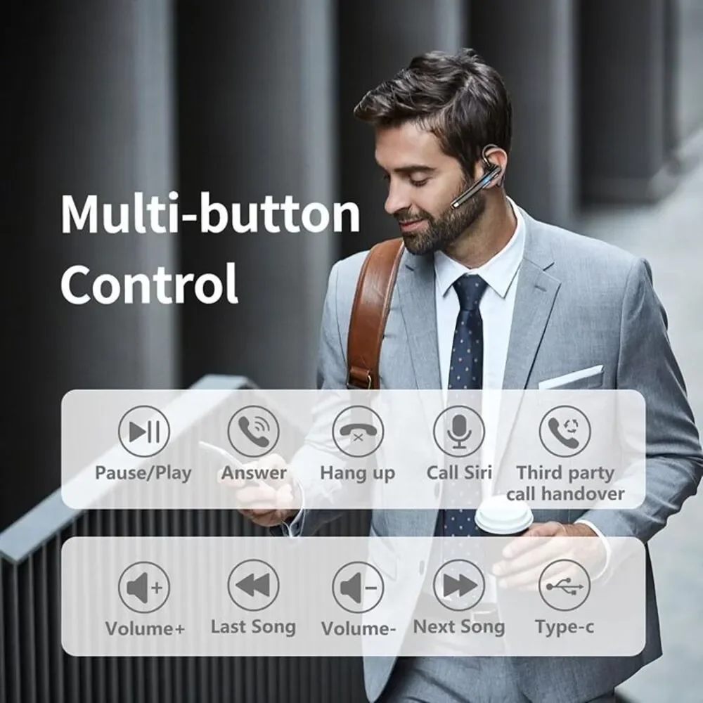 Bluetooth Headset, 100Hrs Talk Time Dual Noise Cancellation Wireless Earpiece